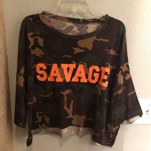 Camo Graphic Crop T Shirt
